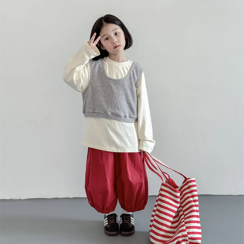 Girl Vest Autumn 2024 New Grey Sleeveless Solid Tops Lovely Casual Simple Fashion Sweet Korean Active Vintage Cute Soft Comfort