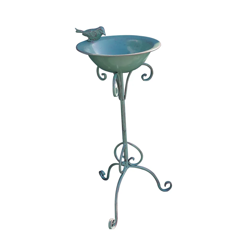 

*Iron Art Handmade Outdoor Brass Bird Basin Stand Creative Vintage High-Foot Flower Stand Distressed Style Bird Feeder