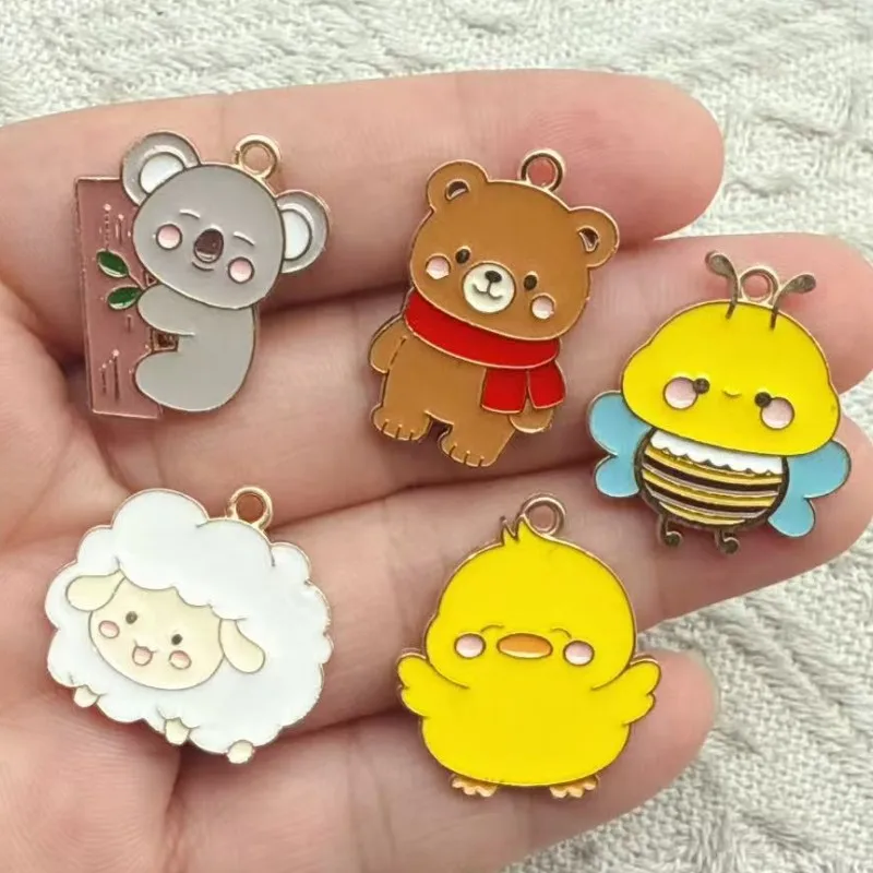 10pcs Duck Bee Bear Koala Charm for Jewelry Making Accessories Diy Earring Bracelet Keychain Pendant Alloy Metal Gold Plated