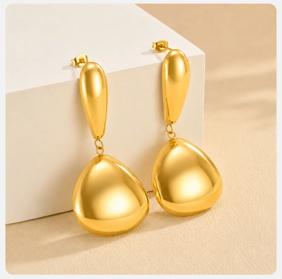 Vnox Trendige Vergoldete Hängeohrringe für Damen, Minimalistische Ovale Polierte Creolen aus Edelstahl, Schmuck für den Alltag und als Geschenk für Partys – Detail 5