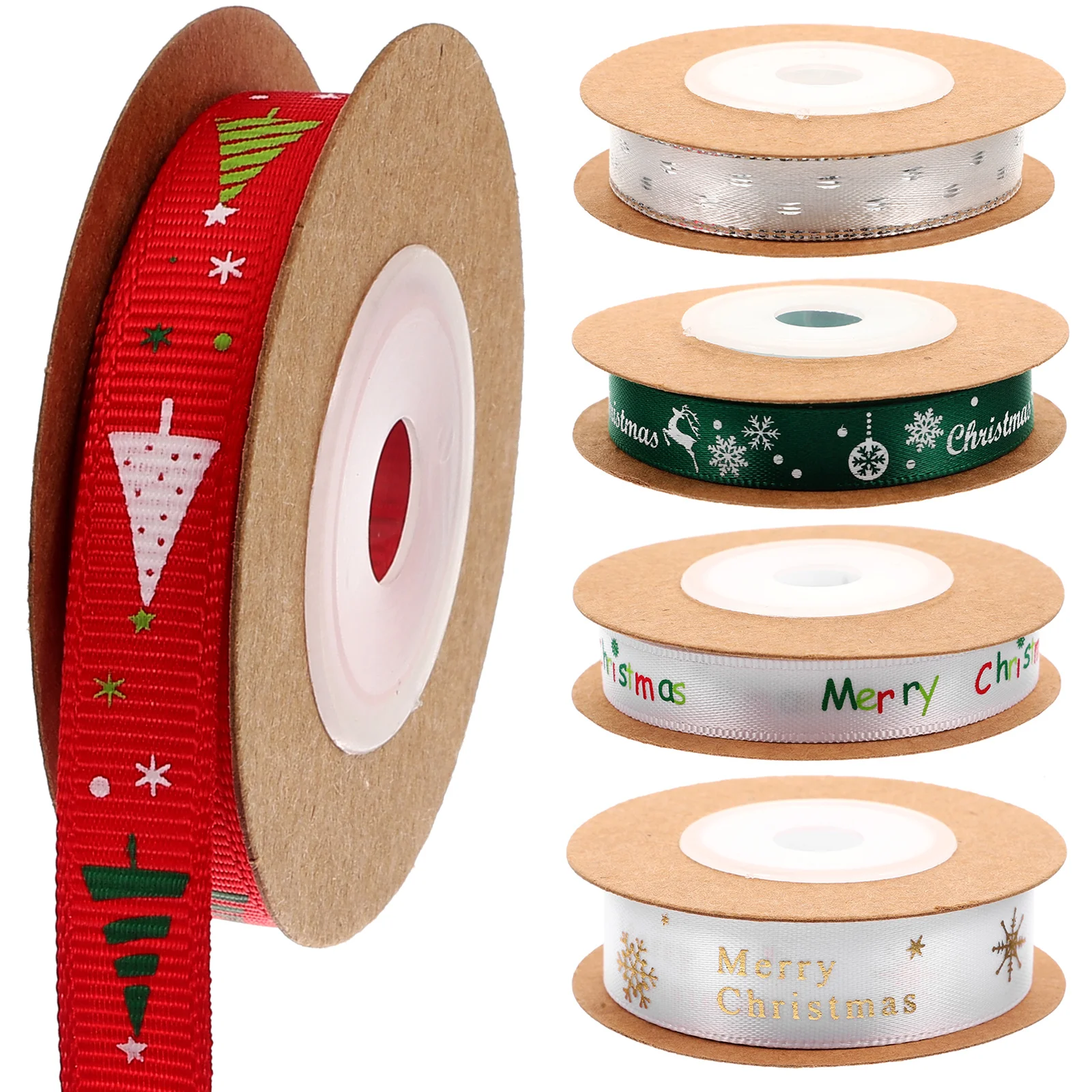 

5 Rolls Xmas Ribbon for Gift Wrapping Creative Printed Design Reusable Ribbon for Bows Floral Boutique Decoration