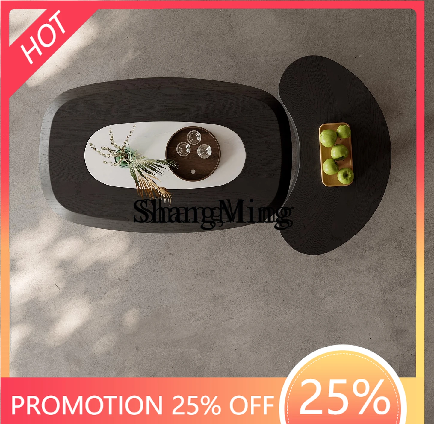 

FG home retro luxury stone special-shaped coffee table living room home wabi sandy wind creative black coffee table