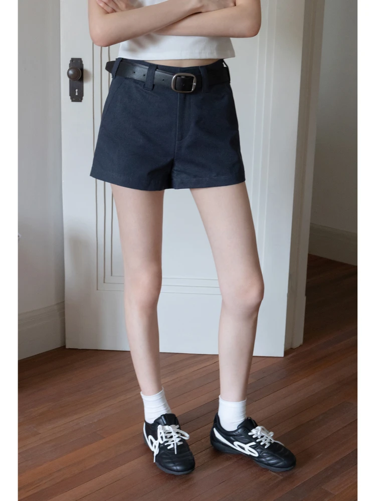 

Женские повседневные шорты с высокой талией, элегантные, с поясом, свободного прямого кроя, из полиэстера, с эффектом потертости, летняя коллекция