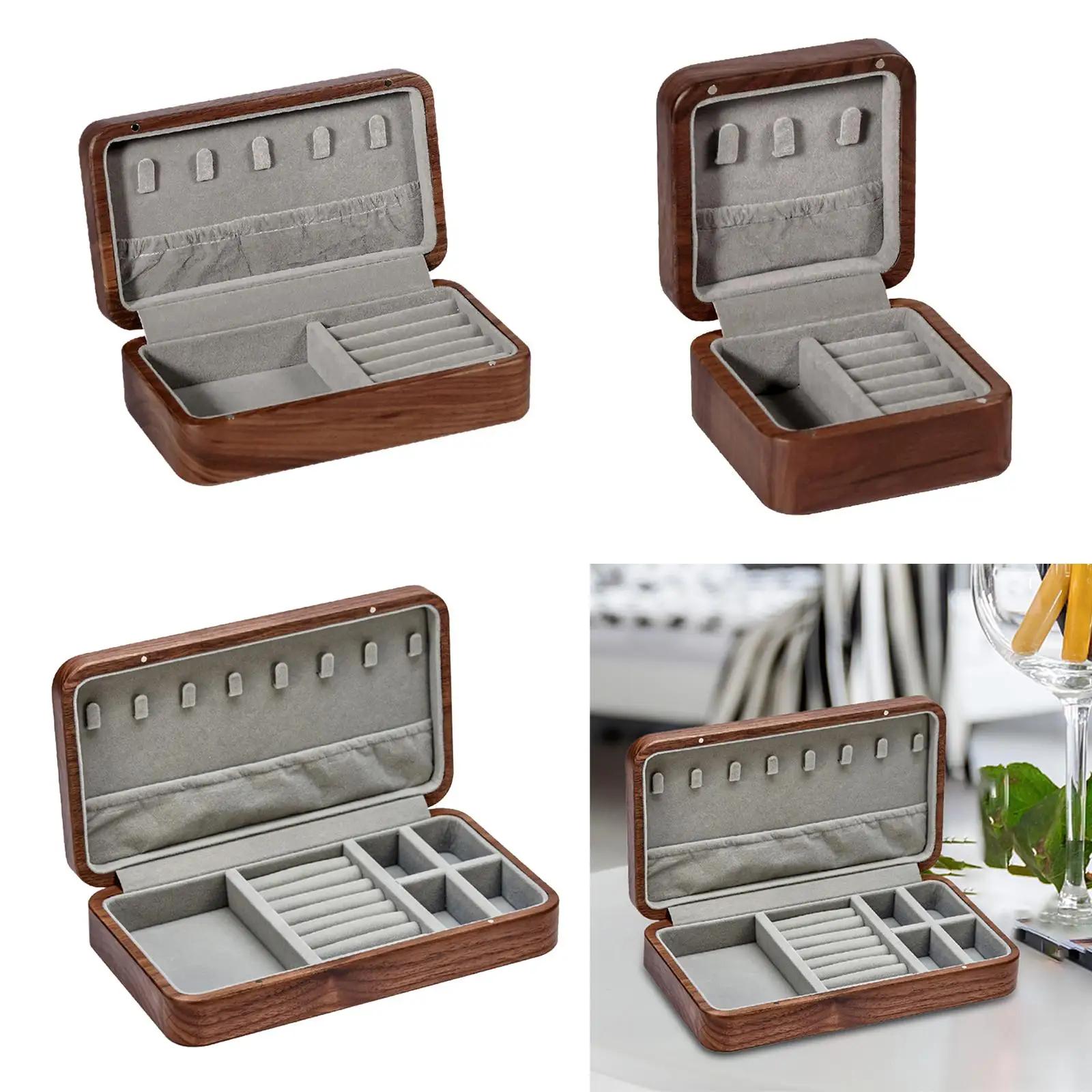 Multipurpose Walnut Jewelry Box Jewellery Trinket Box for Brooches Jewelry