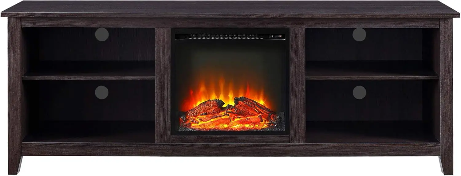 Wren Classic 4 Cubby Fireplace TV Stand for TVs Up To 80 Inches 70 Inch Espresso Fireplace Display and Heating Can Be Turned