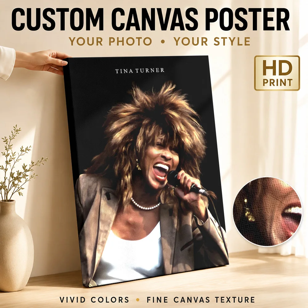 Tina Turner Singing Framed Canvas Print Poster Custom Photo Retro Music Wall Art for Bedroom Decor Ready to Hang Gift for Fans