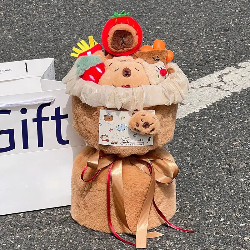 Capybara Plush Bouquet Happy Birthday Themed Stuffed Animal Gift Cute Cartoon Doll Bouquet for Celebration Kawaii Perfect Gifts