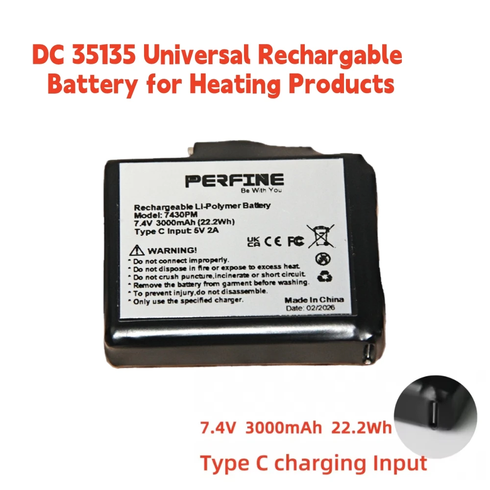 

7.4V Charger for Heated, 3000mAh Heated Gloves Batteries Universal Li-polymer DC Output Battery for Heated Product