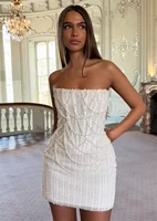 Customized Pearls Beading Prom Dress Sleeveless Mini Skirt Crystals Formal Evening Dress Strapless Vestidos De Fiesta Elegantes 6