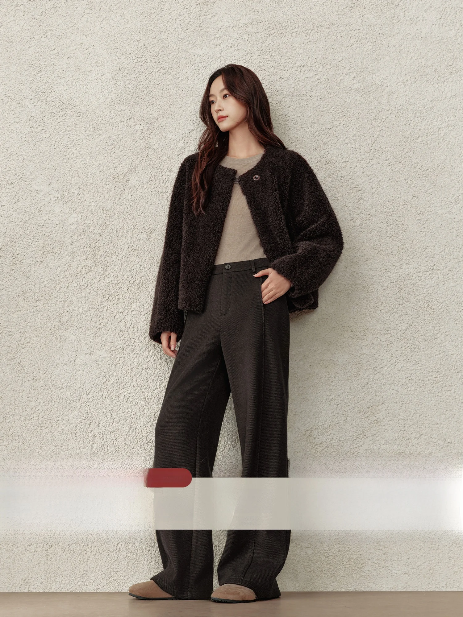 

Женские брюки из ацетатной шерсти на осень-зиму, кофейного цвета, прямого кроя, на флисовой подкладке, свободные, стройнящие, повседневные