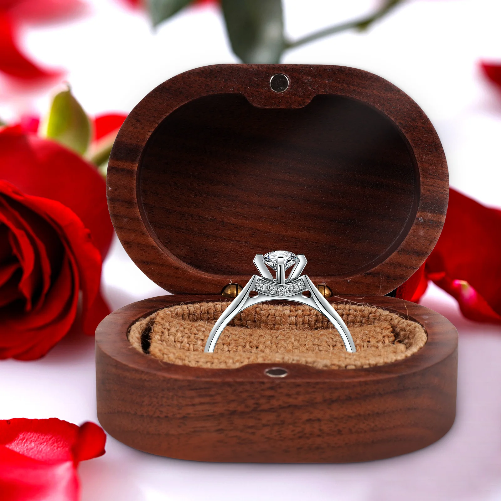 ريفي الصلبة الخشب خاتم صندوق مجوهرات الخطوبة حقيبة للتخزين مثالية لخواتم اقتراح الزفاف هدية صندوق خاتم الخطوبة #2