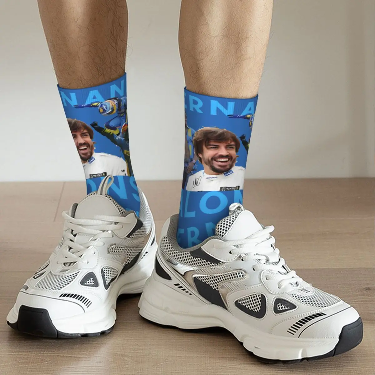 Racing Driver Men\'s Socks Retro Harajuku Fernando Alonso Street Style Novelty Seamless Crew Sock