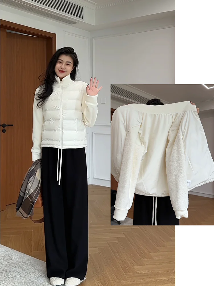 

Warm Lightweight down Jaet High Waist Versatile Fce Lined Straight Leg Pants Casual Fit High Quali Polyester Fiber