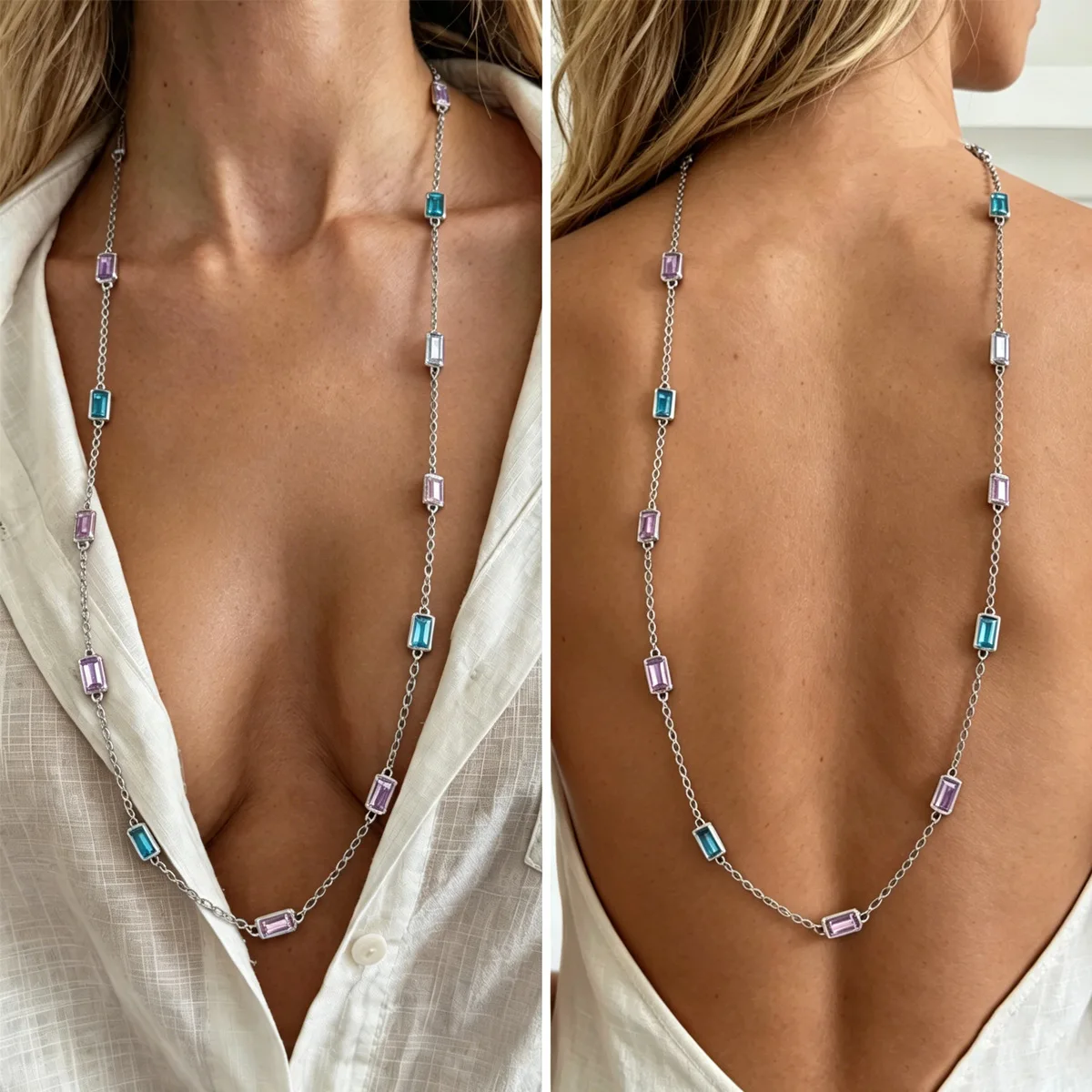 Elegant Colourful Long Tassel Necklace Women Trendy Exquisite Shiny Acrylic Diamond Choker Bohemian Sweater New Jewelry
