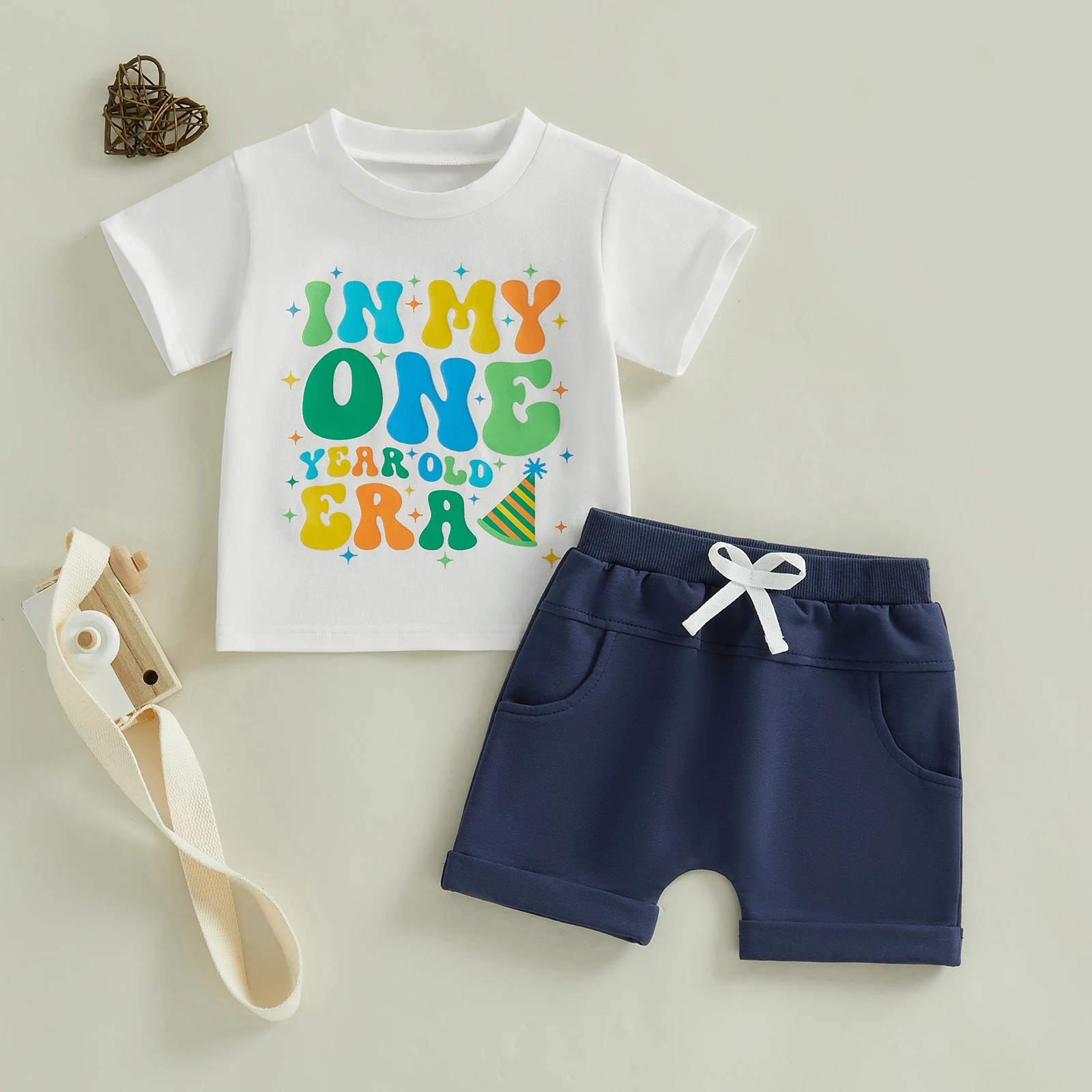 Baby Boys Birthday Day Shorts Sets Short Sleeve O Neck Letter Print Tops and Drawstring Shorts