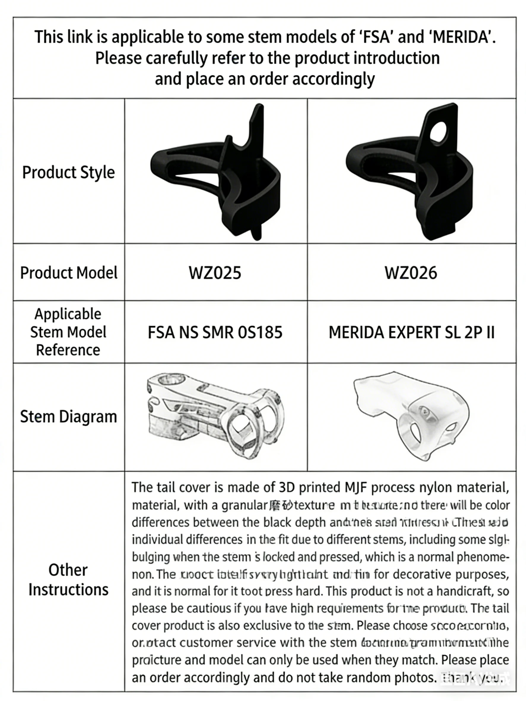 Cubierta de vástago para FSA NS SMR OS185 MERIDA EXPERT SL SP II