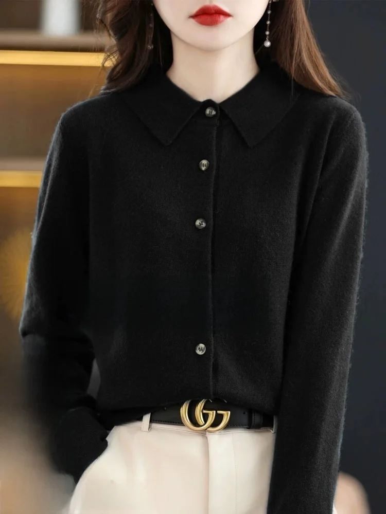 Premium Feel Camere Cardigan ouvert pour femme, pull en laine tricoté ample, manteau à col rabat, automne hiver, nouveau tube droit...