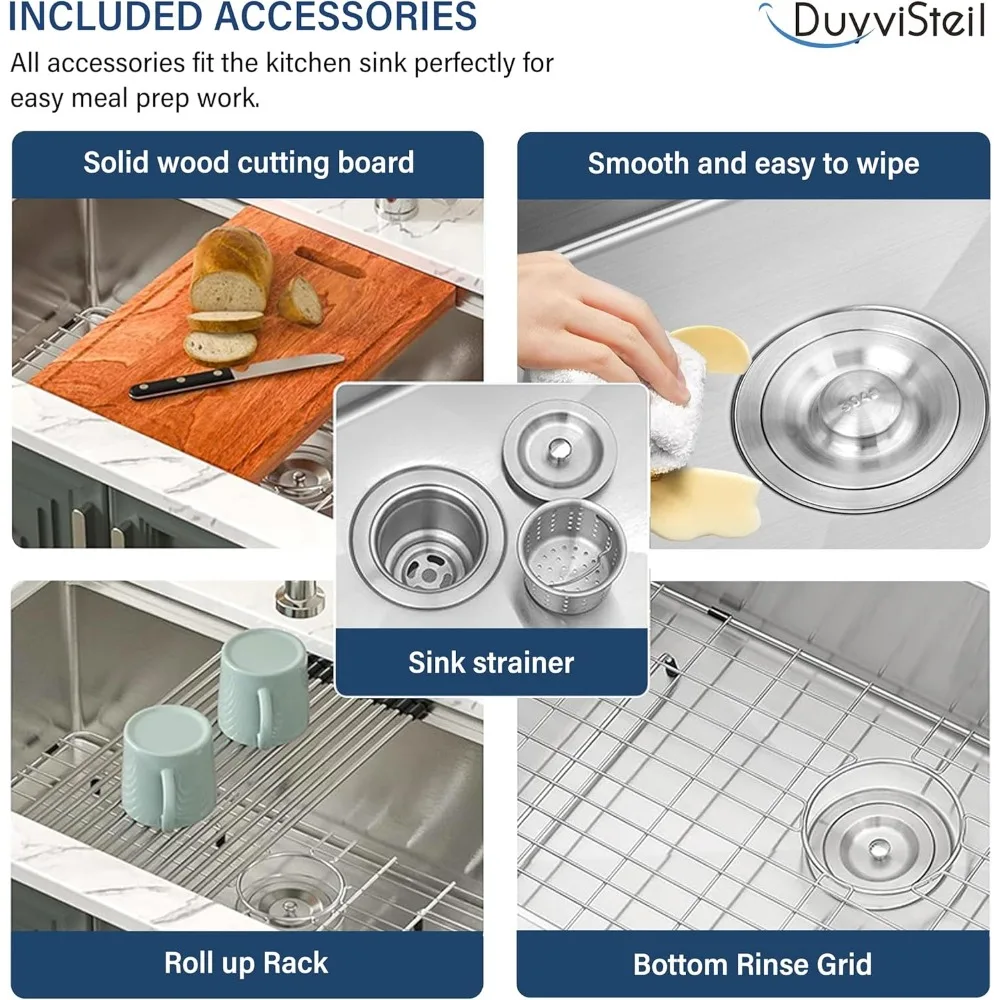 Stainless Steel 32-inch Deep Single Bowl Undermount Kitchen Sink, Handcrafted 16 Gauge Workstation Sink for Counter