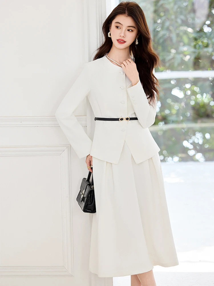 High Street Fashion Women Formal Blazer Skirt Suit Blue Apricot Black Female Business Work Wear Two Piece Set For Autumn Winter