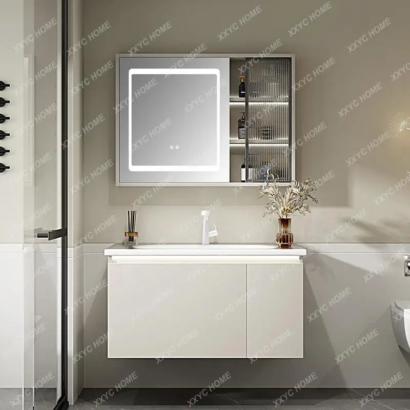 Bathroom Cream Style Bathroom Cabinet Combination Smart Induction Mirror Cabinet