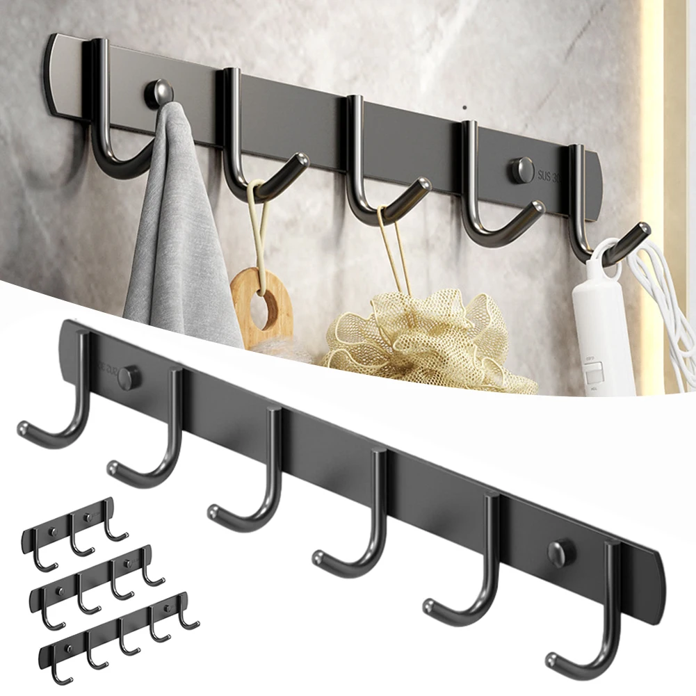 Free Punch Coat Wall Hook With 3/4/5/6 Hook Stable No Punching Hanging Hooks For Bathroom Kitchen