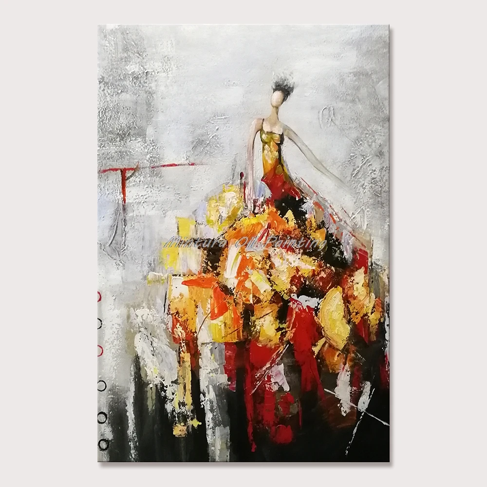 Mintura Wall Picture for Living Room Oil Paintings on Canvas,Hand-Painted The girl in A Long Skirt Hotel Decor Wall Art,No Frame