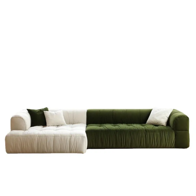 

Large flat layer bread module double color combination sofa cream wabi sand wind matte fleece apartment living room sofa