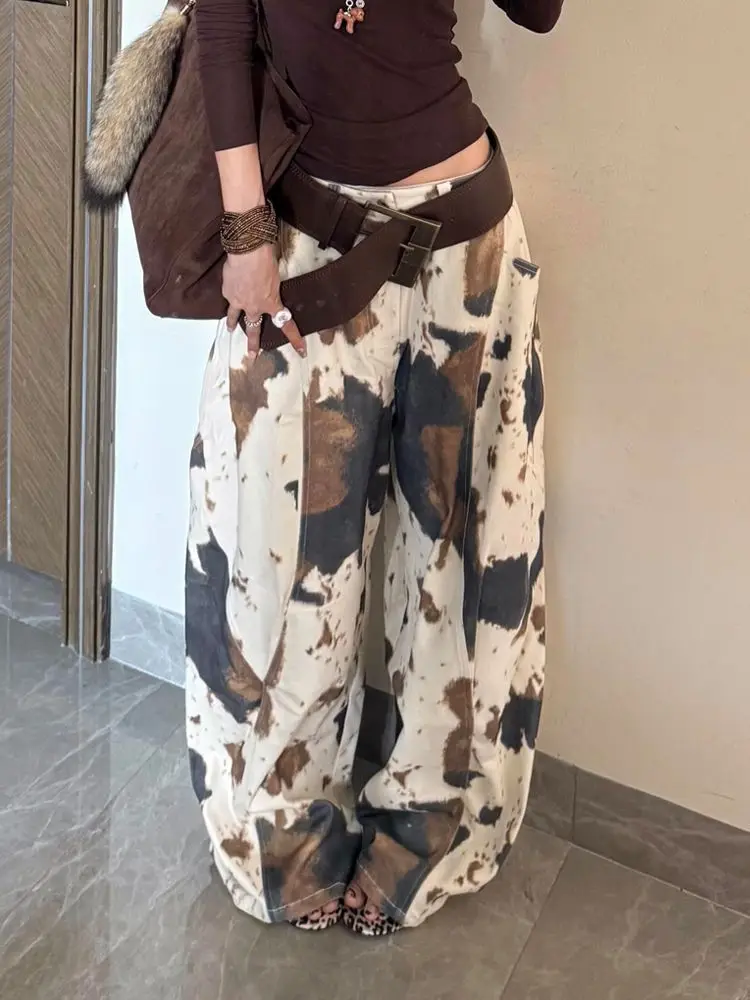 

Женские брюки-карго в американском стиле ретро Y2k с коровьим принтом, осень 2022, мешковатые джинсы в стиле Харадзюку, японские винтажные брюки оверсайз в стиле хип-хоп 2000-х годов