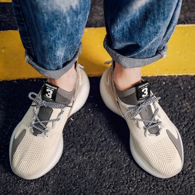 Men's Fashion Trendy 2025 Spring Retro Casual Sports Thick Soled Shoes Fly Woven Breathable Comfortable Low Top Chunky sneakers