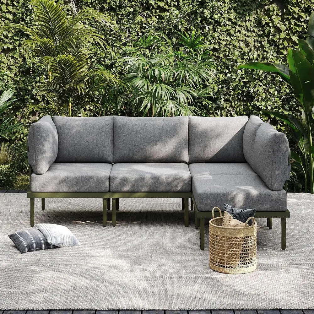 

4 Pieces Patio Furniture Set, Metal Sectional Sofa Patio Conversation Set with 6 Inch Cushions, Modern Patio Corner Couch for B