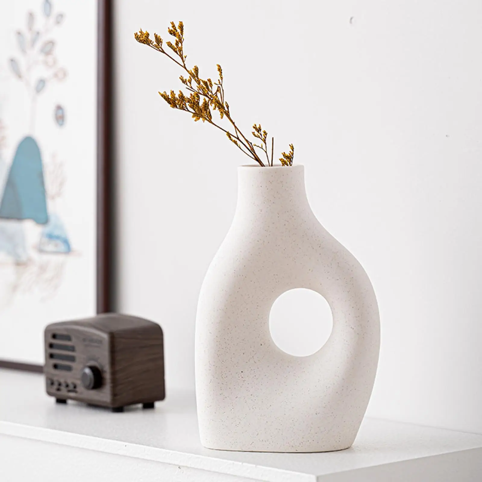 Ceramic Flower Vase Planter White Abstract Geometric Pot Decorative Bud Holder for Indoor Plants Desk Office Home Diner Shelf