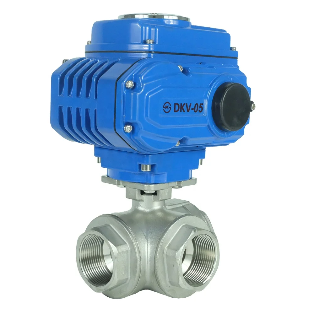 DKV electric Motorized 3 way ball valve Stainless Steel Control NPT Thread Motorized Ball Valve 220v AC 3 Way L type