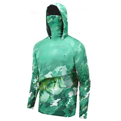 Camisa De Pesca Masculina Com Capuz Com Máscara, Camisas De Pesca, Hoodie Respirável, UPF 50 Plus