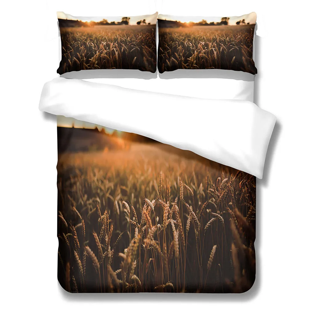 HUANZHUANG Bedding Set Duvet Cover For Kids Boy Bedroom Golden Wheat Field Landscape 3 Pieces Single Double Twin Full Queen Size