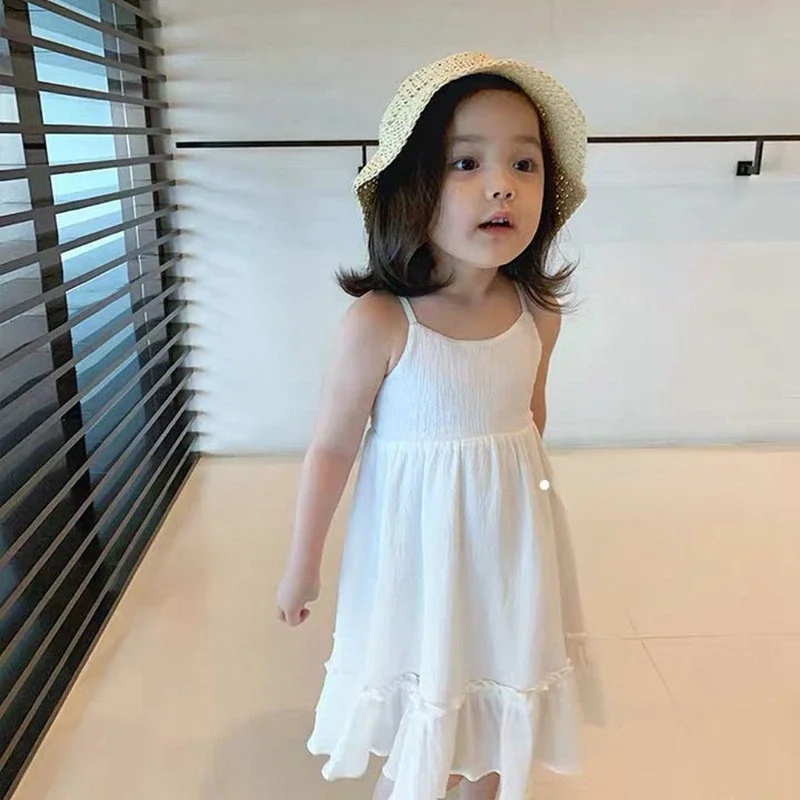 Girls Lace Dresses Summer Sleeveless White Party Dress Teen Girls Spaghetti Strap Dresses Sling Ruffles Kid and Mommy Clothes