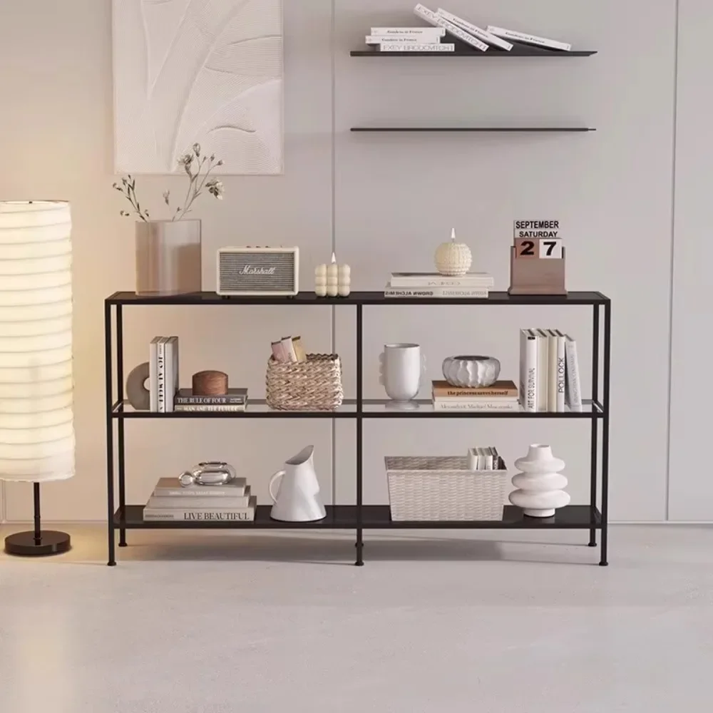 

Современная простая тумба-стеллаж из закаленного стекла и металла, узкая, длинная, для прихожей, приставная к дивану, для хранения, домашняя мебель