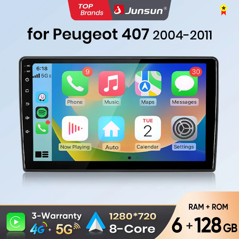 Junsun Android Auto Auto Radio Für Peugeot 407 SW CC 2004 2005 2006-2008 Multimedia Drahtlose CarPlay SWC GPS Navi RDS DSP FM
