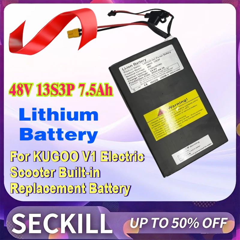 18650 48V 7.5Ah Lithium Battery Pack 13S3P for KUGOO V1 Electric Scooter Built-in Replacement Battery
