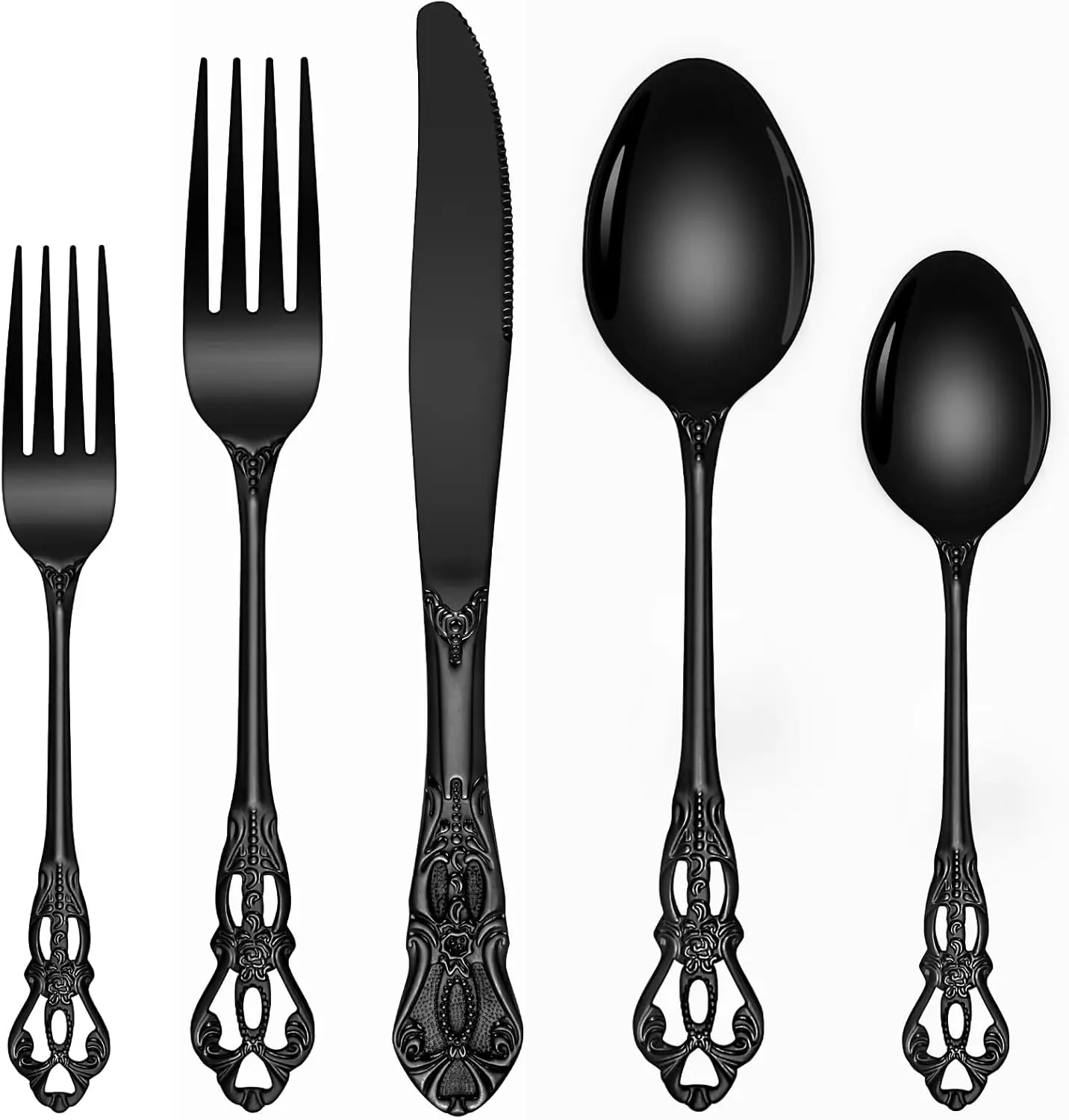 

40-Piece Black Silverware Set, Retro Royal Flatware for 8, Stainless Steel Forks Spoons Knives, Dishwasher Safe Vintage Cutlery