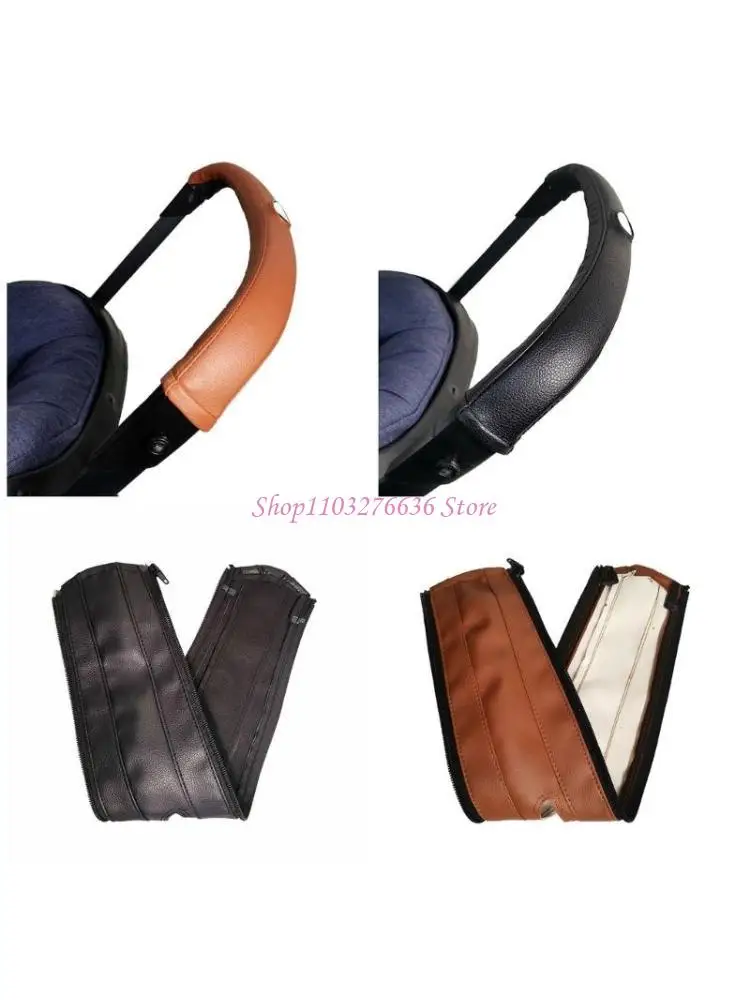 

R6FD Baby Pushchair Armrest Handle Sleeve Pushchair Bumper Handlebar Sleeve Removable Cover Pram Handle Dustrproof PU Cover