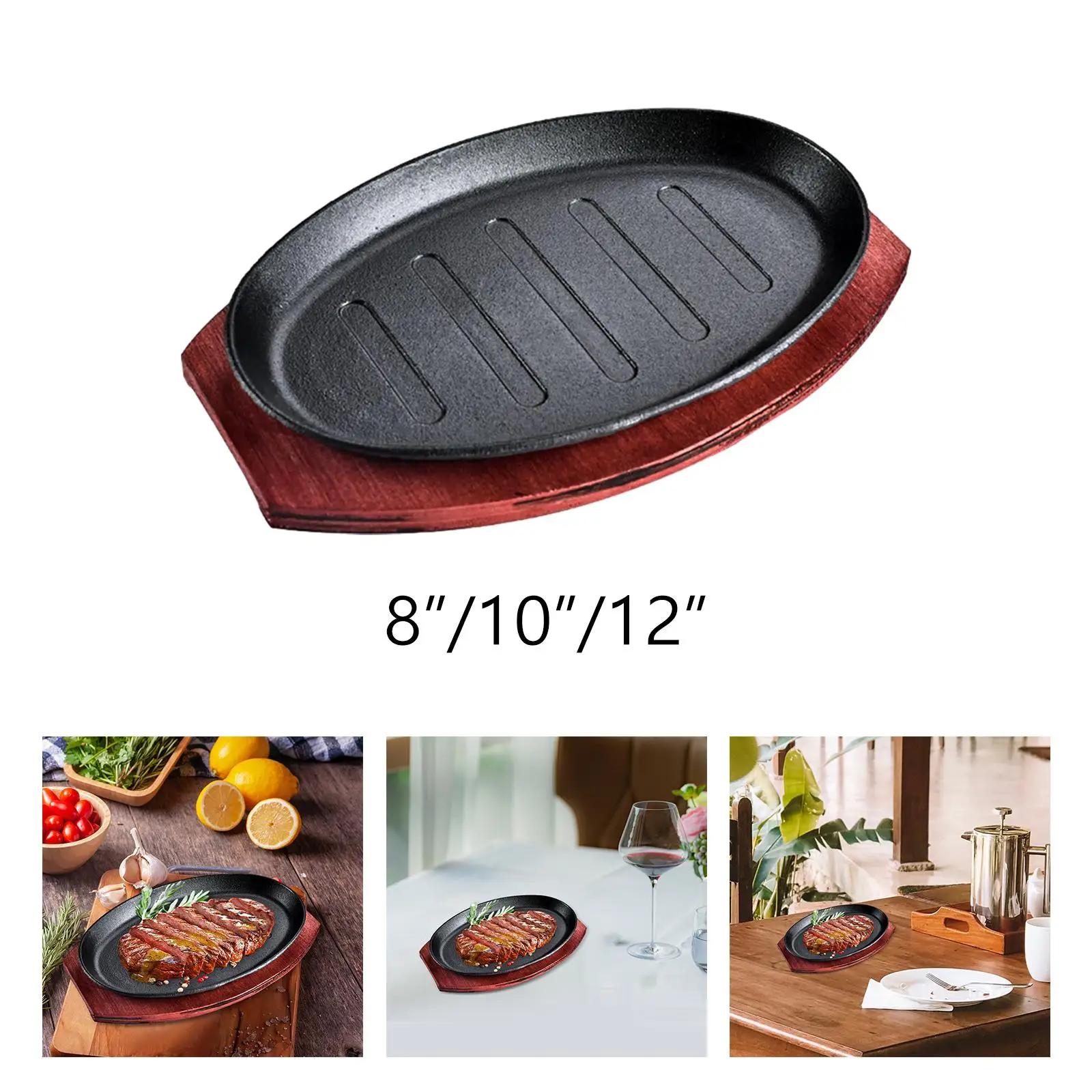 Steak Fry Plate Server Platter Vegetables Grill Pan Cast Iron Teppanyaki Grill Pan BBQ Grill Pan Steak Serving Plate for Cooking