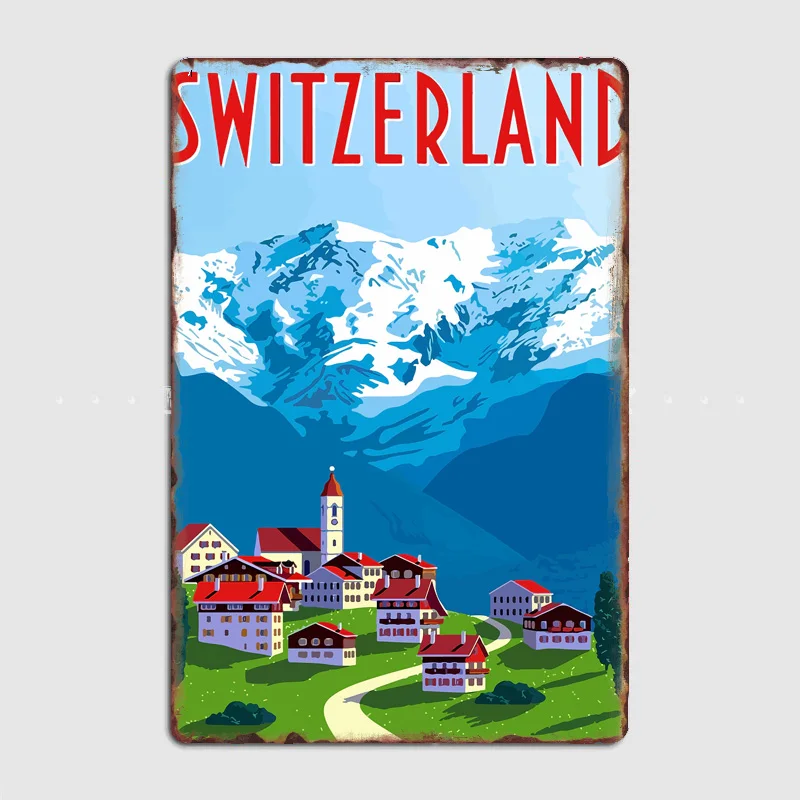 

Visit Swiss Village Travel Scenic Spot Retro Poster Metal Sign Garden Indoor Home Wall Decor Room Decoration
