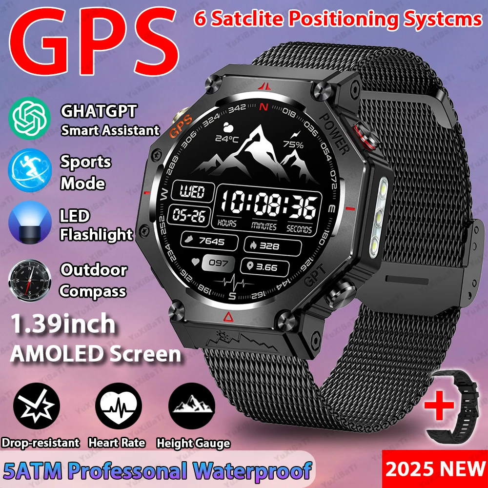 2026 T-Rex 3 Ultra Militair GPS Smart Watch voor heren 10ATM Waterdicht met ingebouwd dual-band GNSS-kompas Militaire sport Smartwa