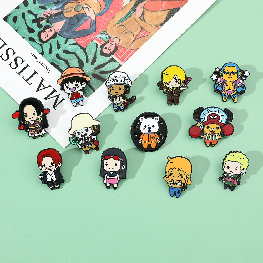 Broche de esmalte de figura de una pieza, joyería de mono D Luffy Roronoa Zoro, insignia de botón de dibujos animados para ropa, sombrero, bolsa, accesorios, regalos