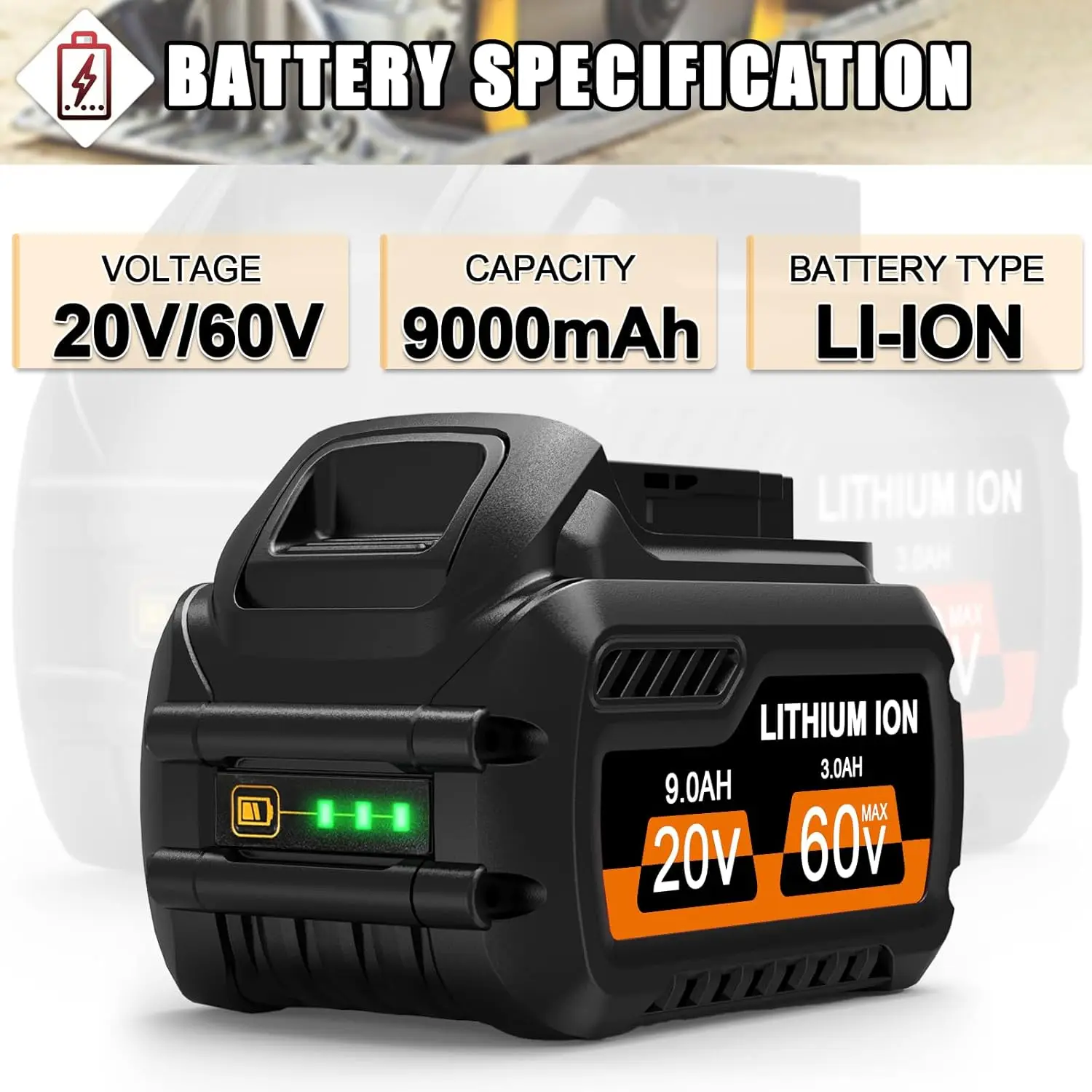 DCB609 Replacement for Dewalt 60V Flexvolt Battery 9Ah DCB606 Replace for Dewalt Flexvolt 20V/60V Max Battery DCB612 Compatible