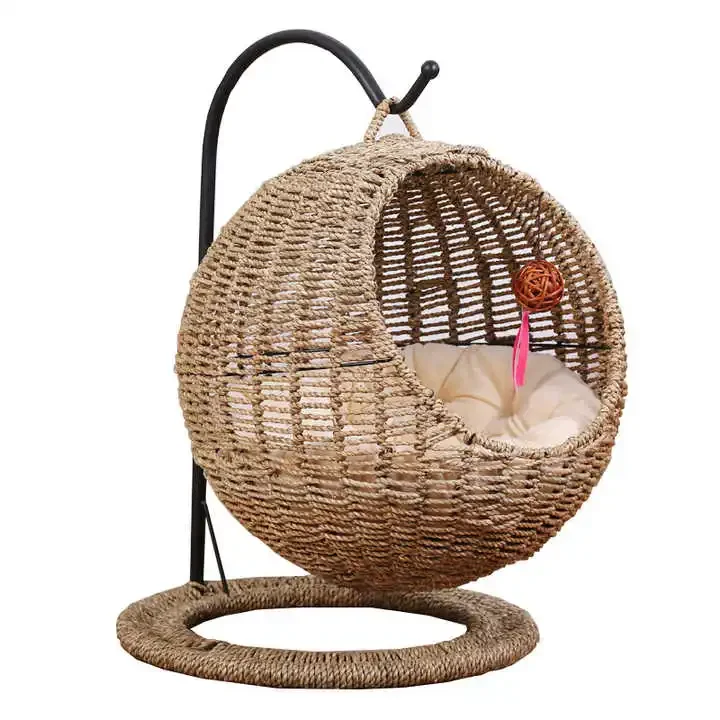 Wholesale Pet Nests Hanging Egg Swing Chair Cat Nest Hammock Outdoor Eco-friendly Seagrass Rope Hanging Cat Bed