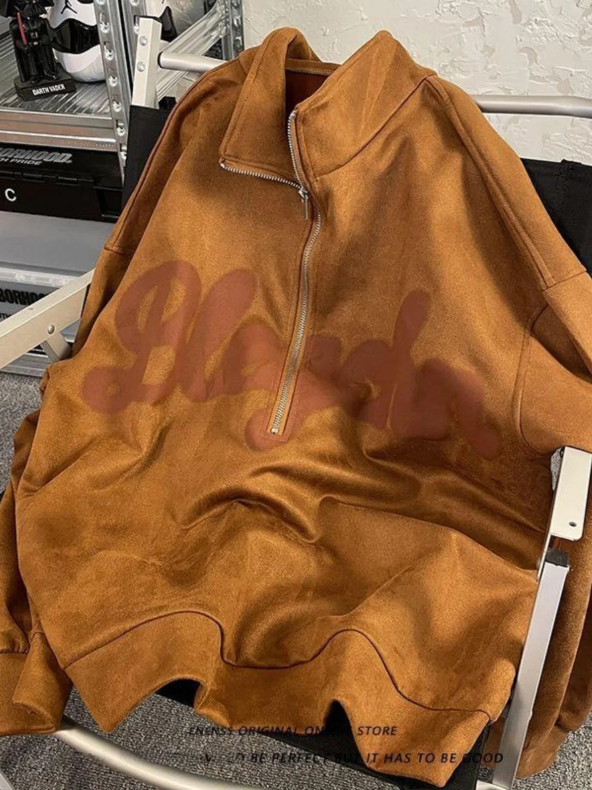 

Large Size 300 Pounds Suede Neck Sweatshirt Men's Spring Autumn Jacket American Retro Half Zipper Casual Comfortable