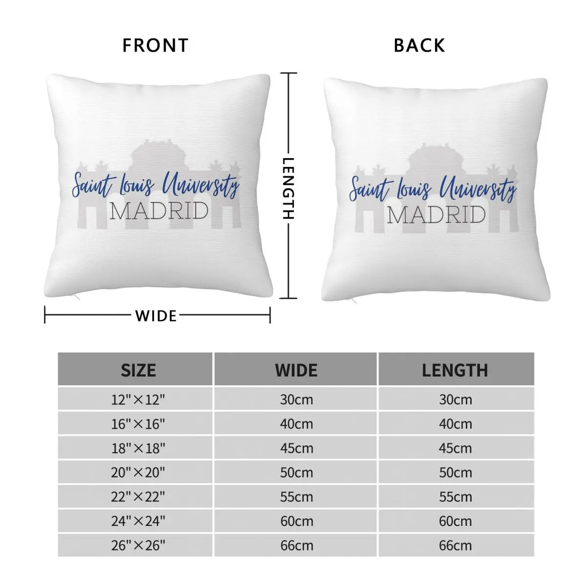 Saint Louis University-Madrid Square Pillowcase Polyester Linen Velvet Printed Zip Decor Car Cushion Cover Wholesale