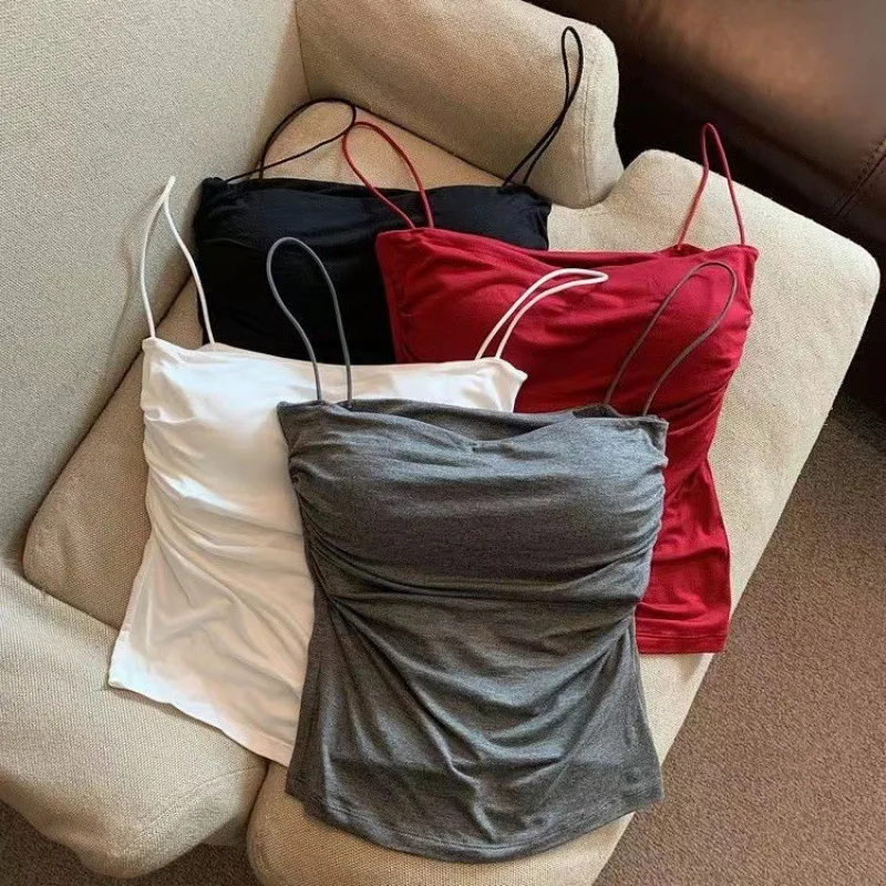 Women's Halter Top Summer Korean Style Trend Fashion Built-In Women's Bra Stretch Women's Beach Everyday Casual Tank Top