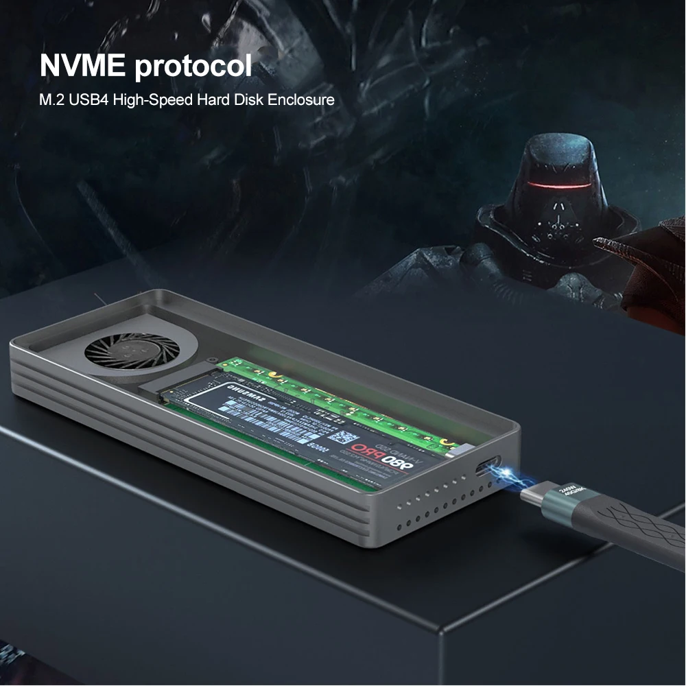 USB4 40Gbps M.2 NVMe SSD 외장 케이스 썬더볼트 4/3 USB 3.2 내장 쿨링 팬 8TB SSD 외장 CNC 알루미늄 케이스